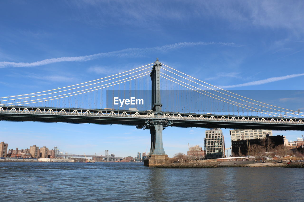 Suspension bridge over river