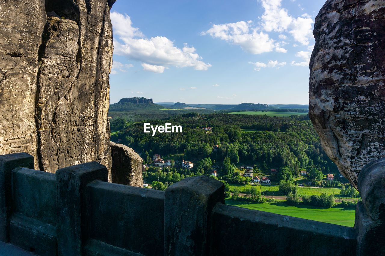 View from bastei bridge on rathen and lilienstein in the background