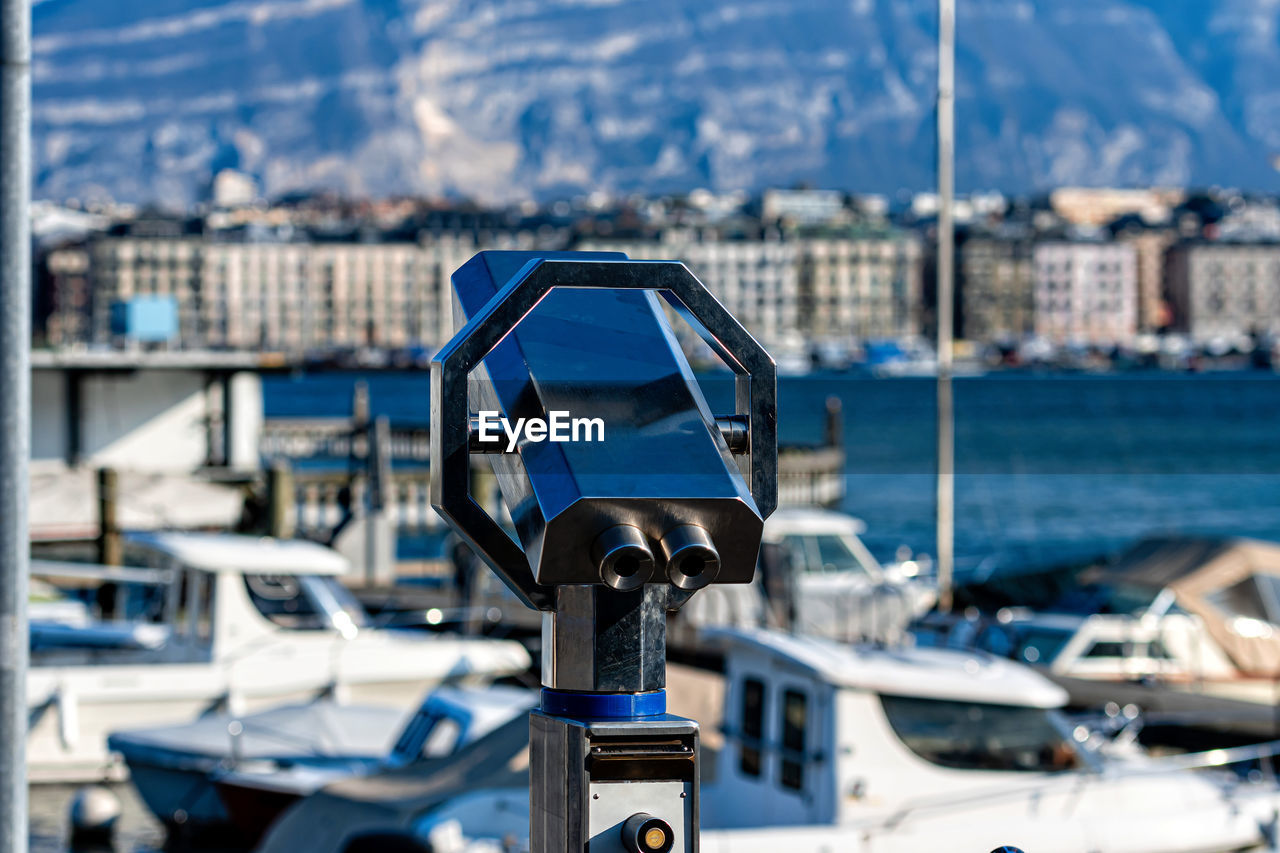 View of coin operated binoculars at harbor