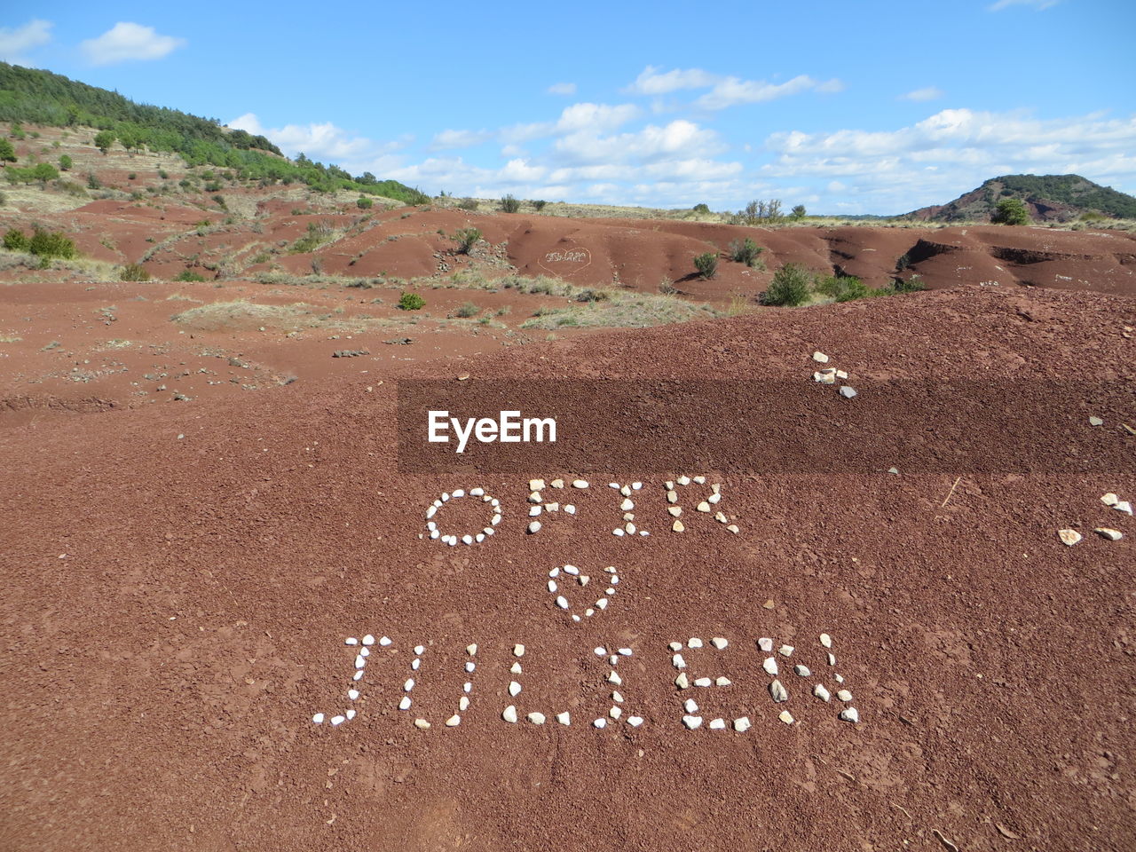 HIGH ANGLE VIEW OF TEXT ON ROCKS