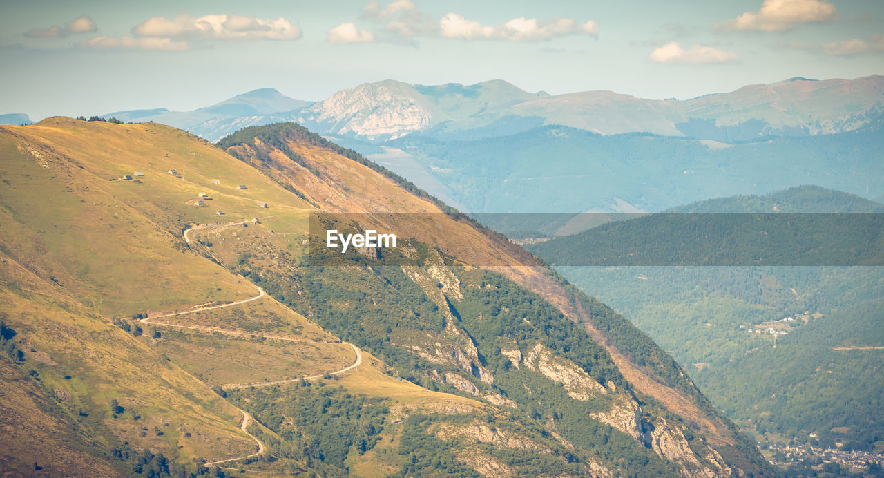 High angle view of valley against sky