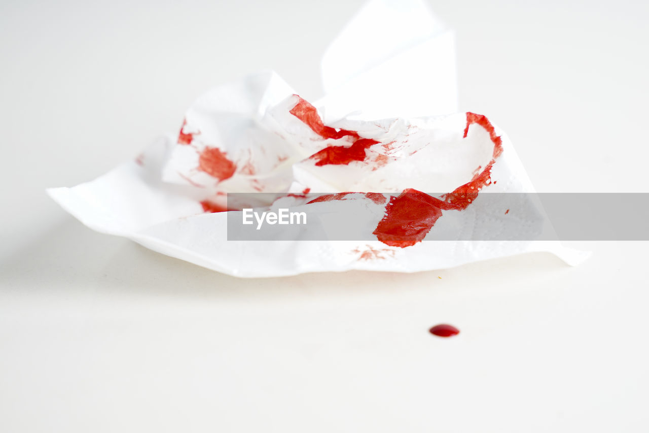 HIGH ANGLE VIEW OF CAKE ON WHITE BACKGROUND