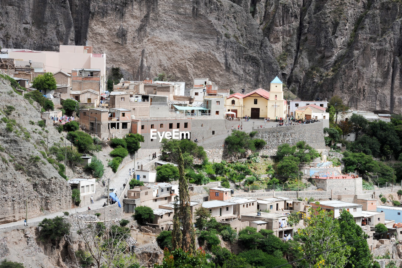 High angle view of houses in city