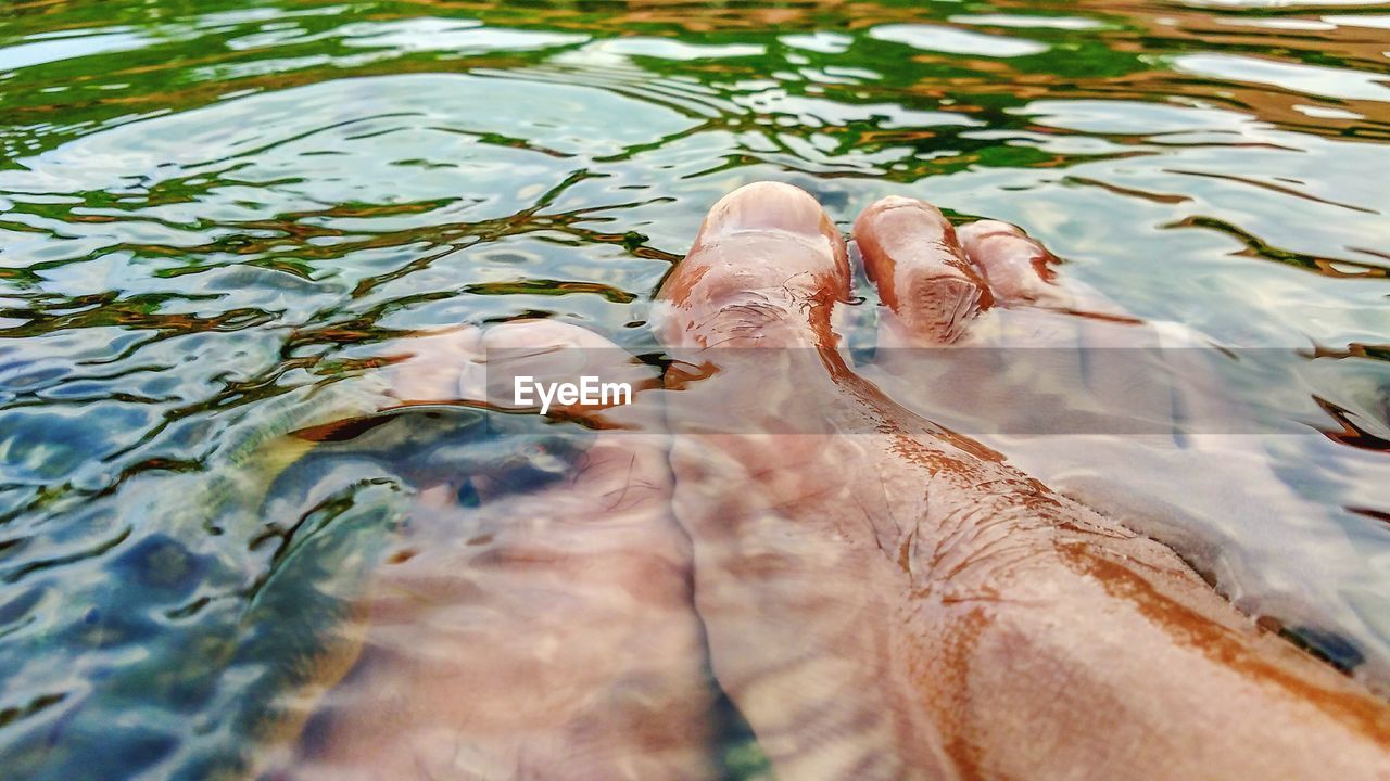 LOW SECTION OF MAN SWIMMING IN WATER