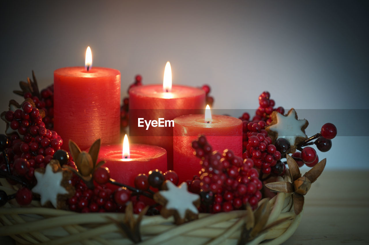 close-up of christmas decorations on table