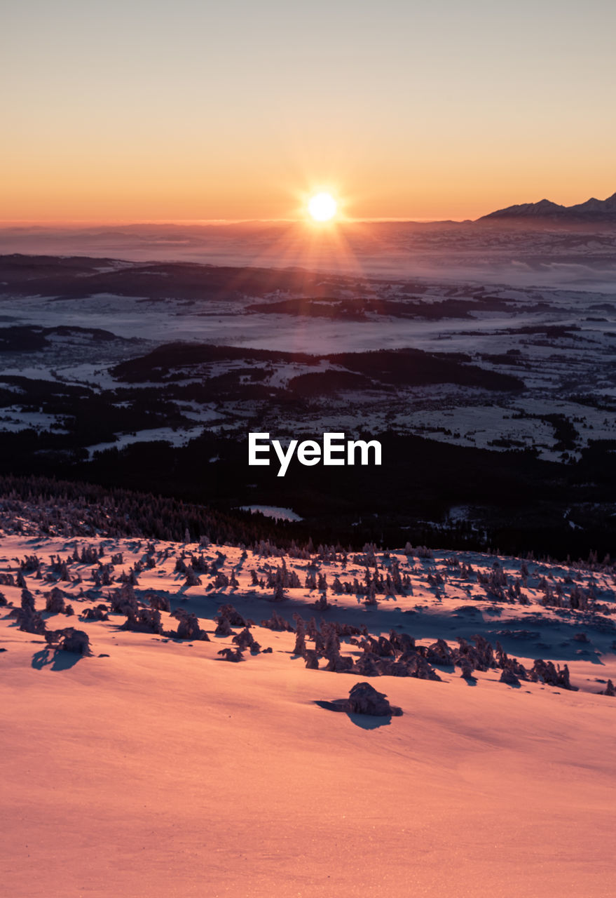 Scenic view of landscape against sky during sunset