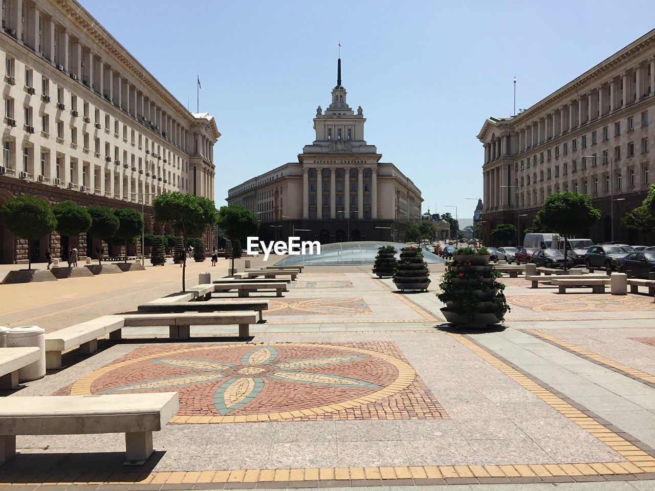 Bulgaria national assembly building at town square against sky in city