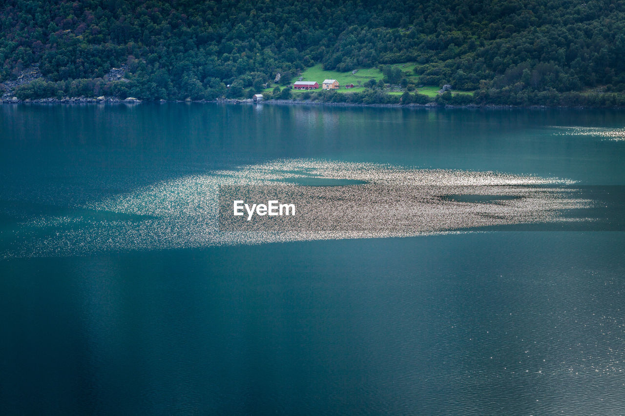 Scenic view of calm lake against mountain