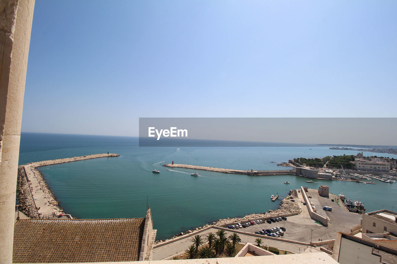 High angle view of sea against clear sky