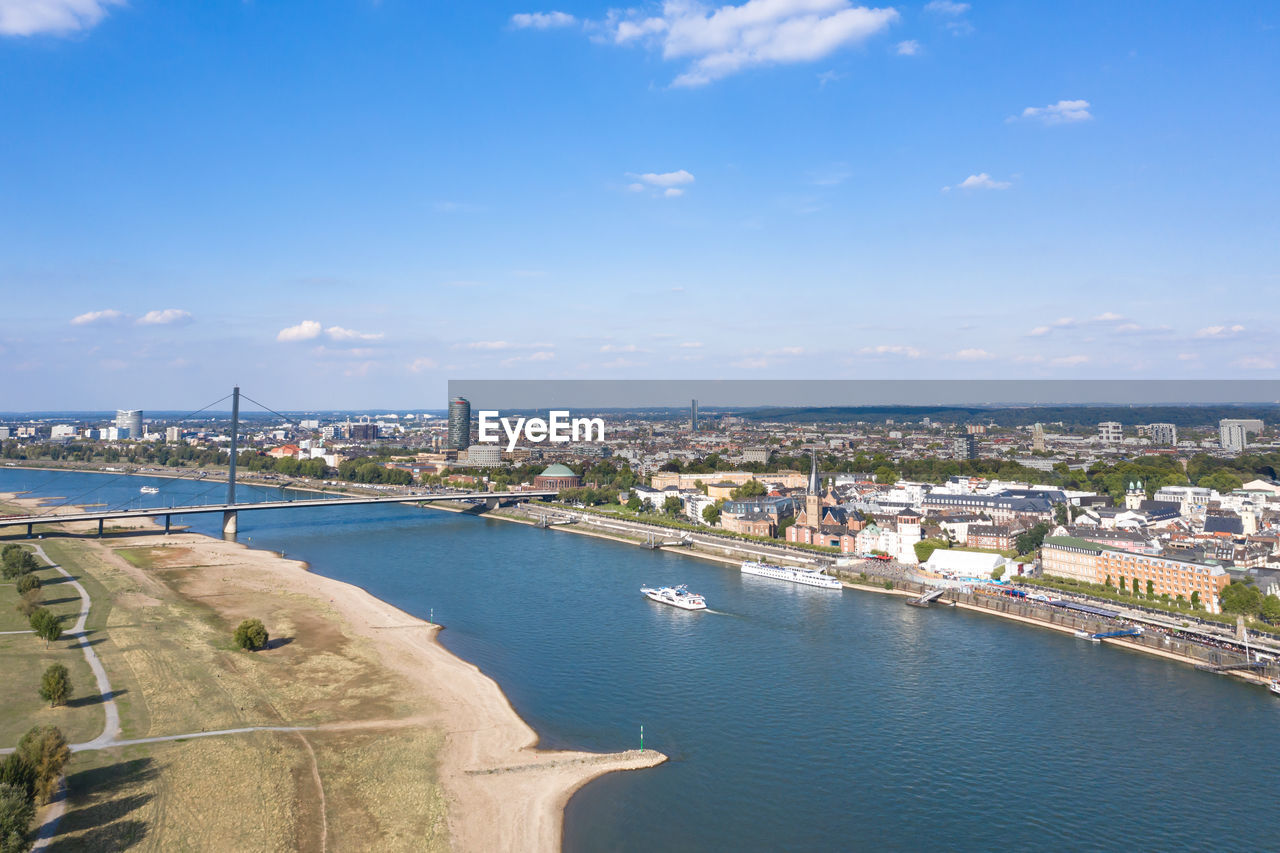 The banks of the rhine in düsseldorf and a bird's eye view of the city