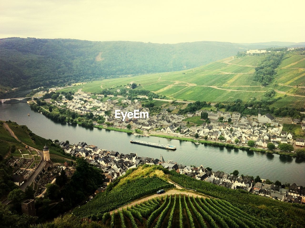 Aerial view of moselle river and cityscape