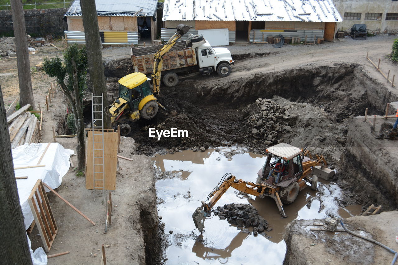 High angle view of earth mover at construction site