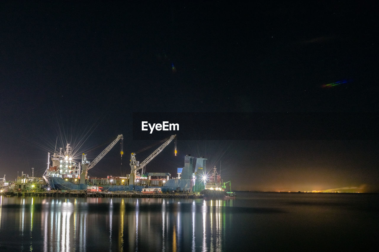 ILLUMINATED COMMERCIAL DOCK AT NIGHT