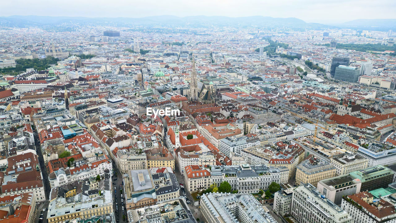 high angle view of cityscape against sky