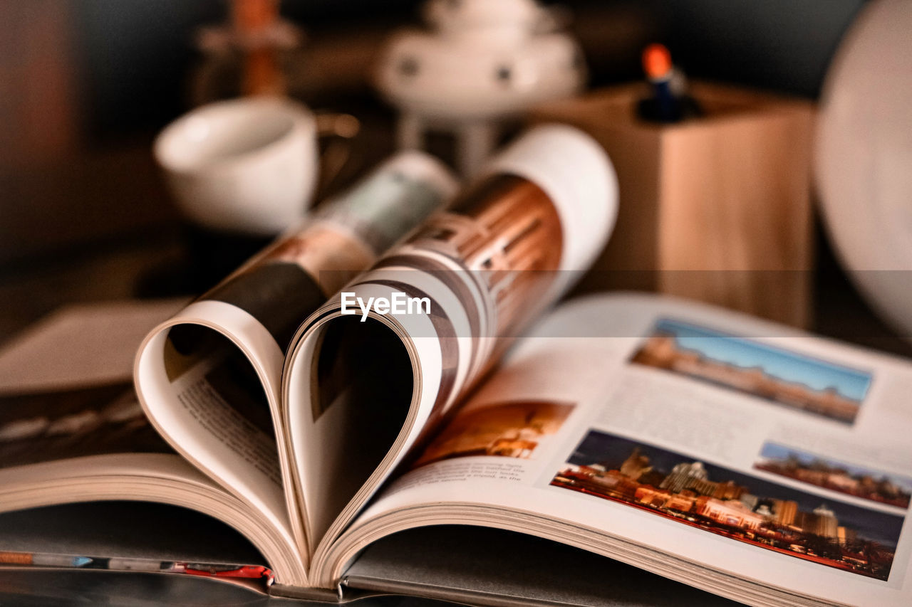 Close-up of open book on table