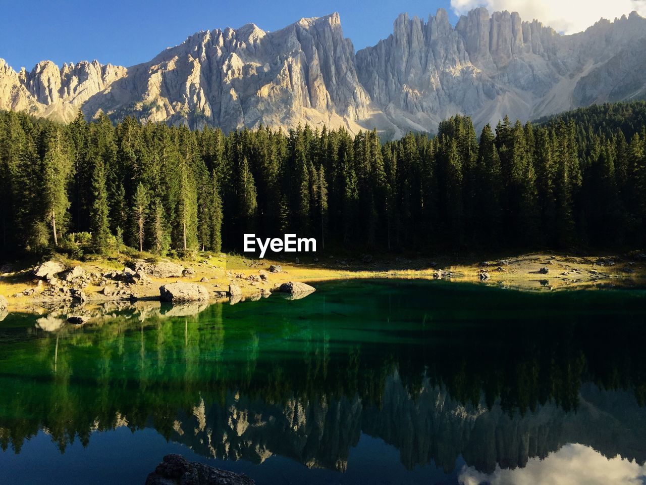 Scenic view of a mountain lake in italy 