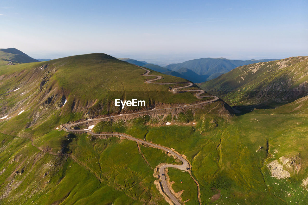 High angle view of road on mountain against sky