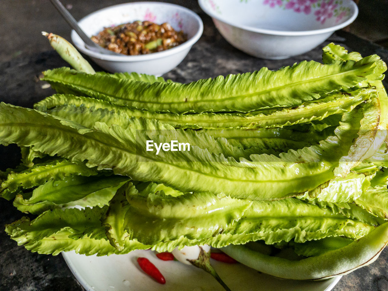 High angle view of vegetables on table