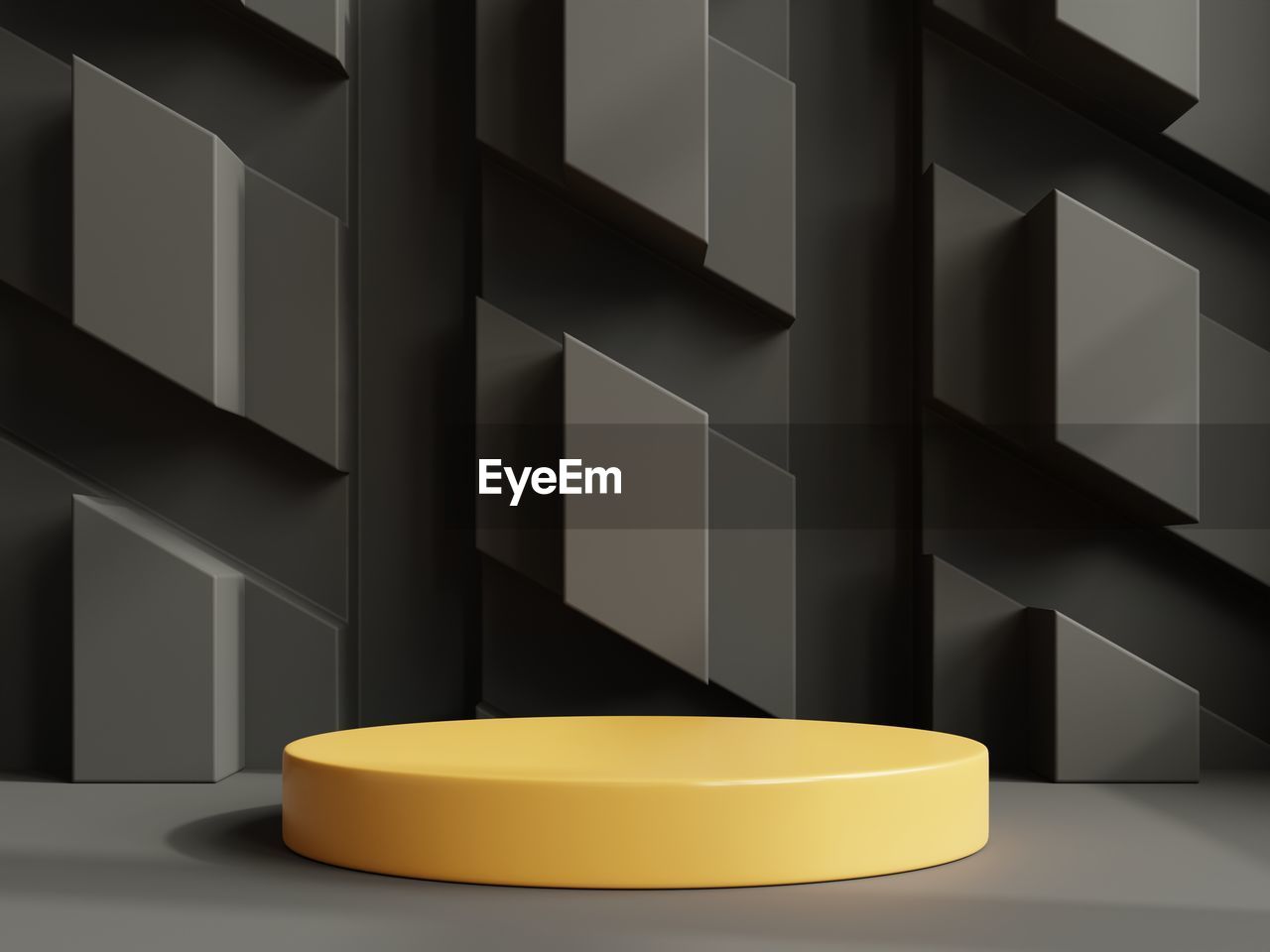 Mockup of a yellow podium with a product presentation.3d rendering