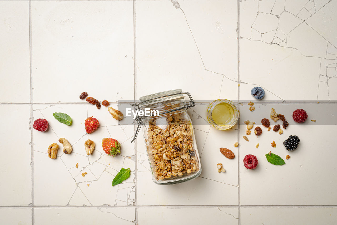 high angle view of food on table