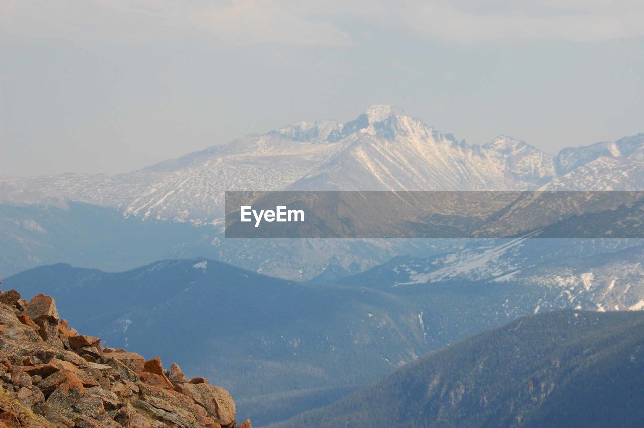 Scenic view of mountains against cloudy sky