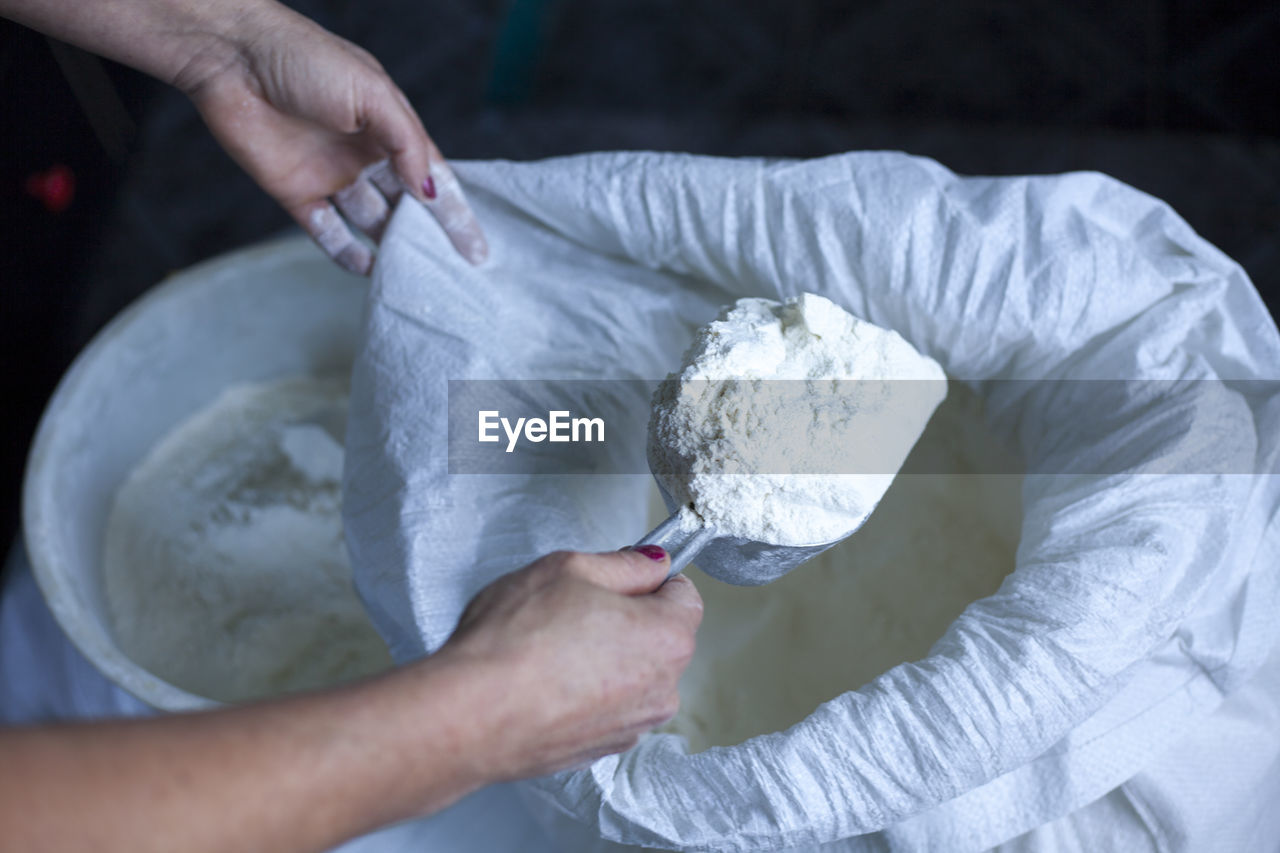 High angle view of woman preparing food