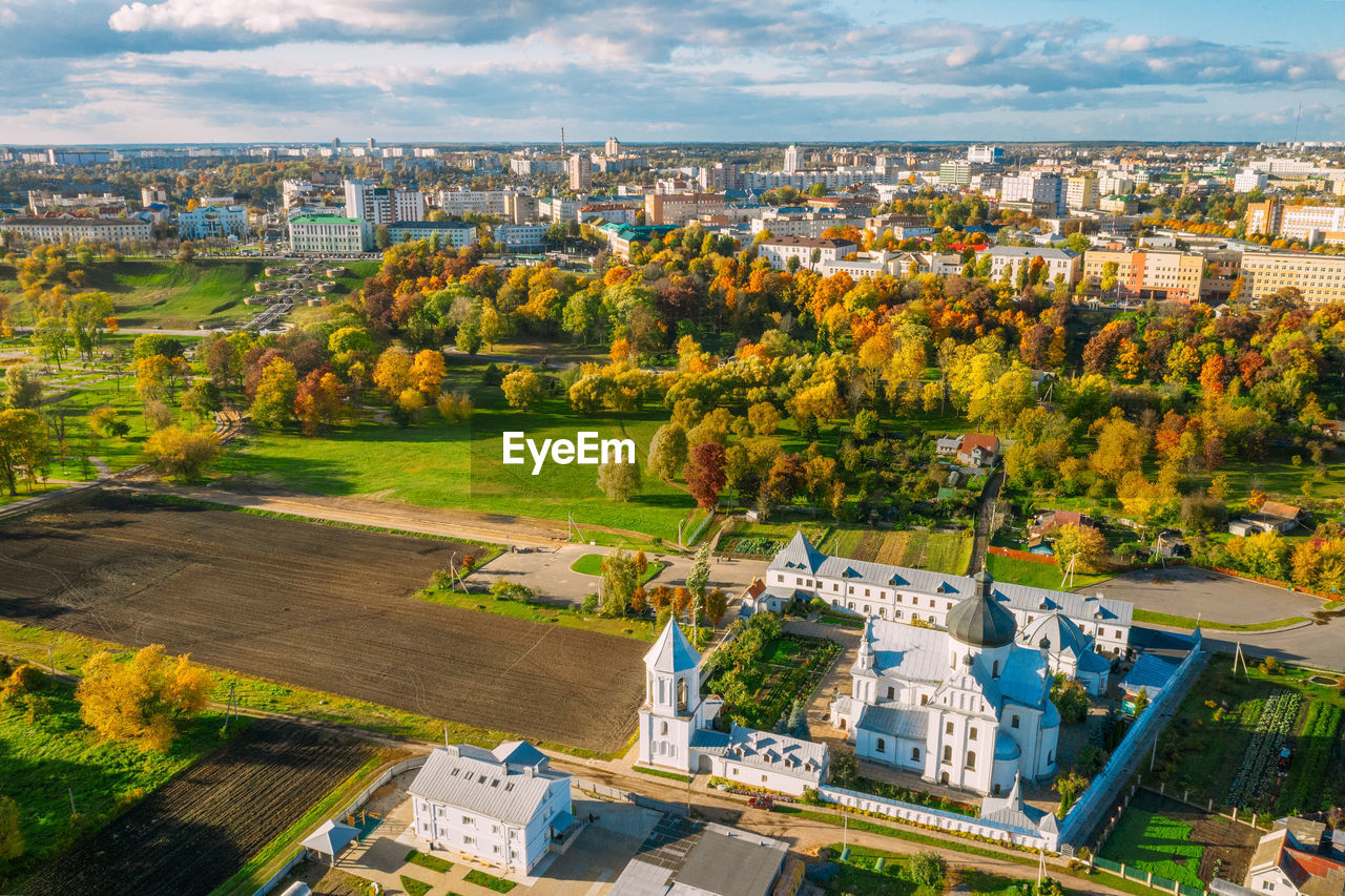 high angle view of buildings in city