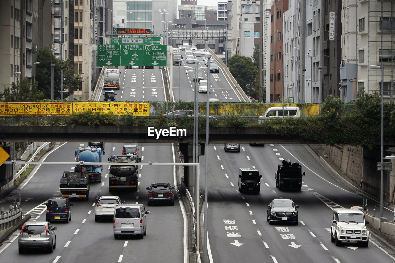 High angle view of traffic on city street