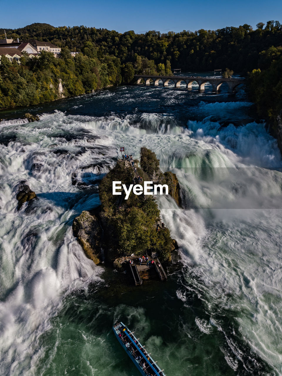 High angle view of bridge fallen in waterfall