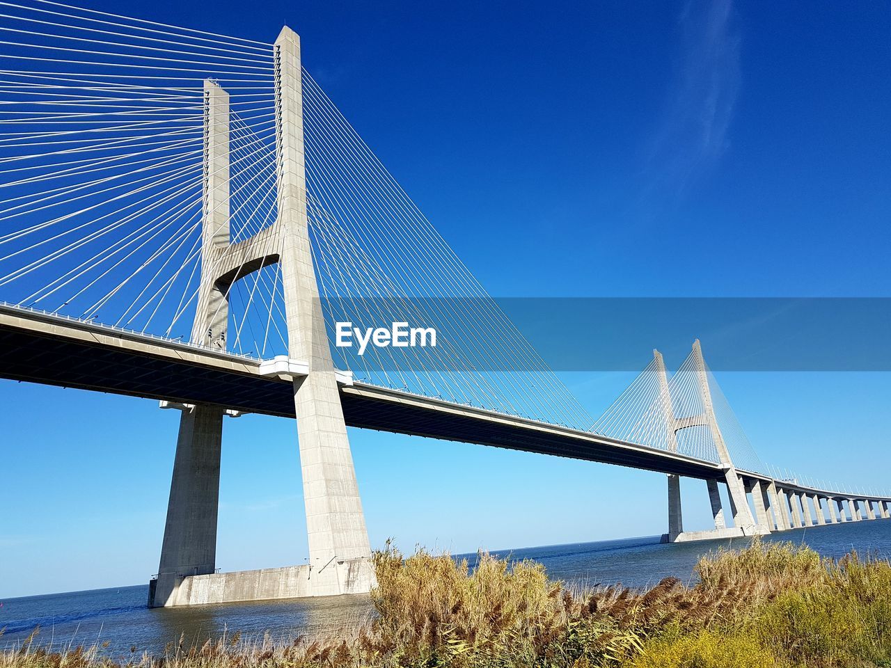 Low angle view of suspension bridge