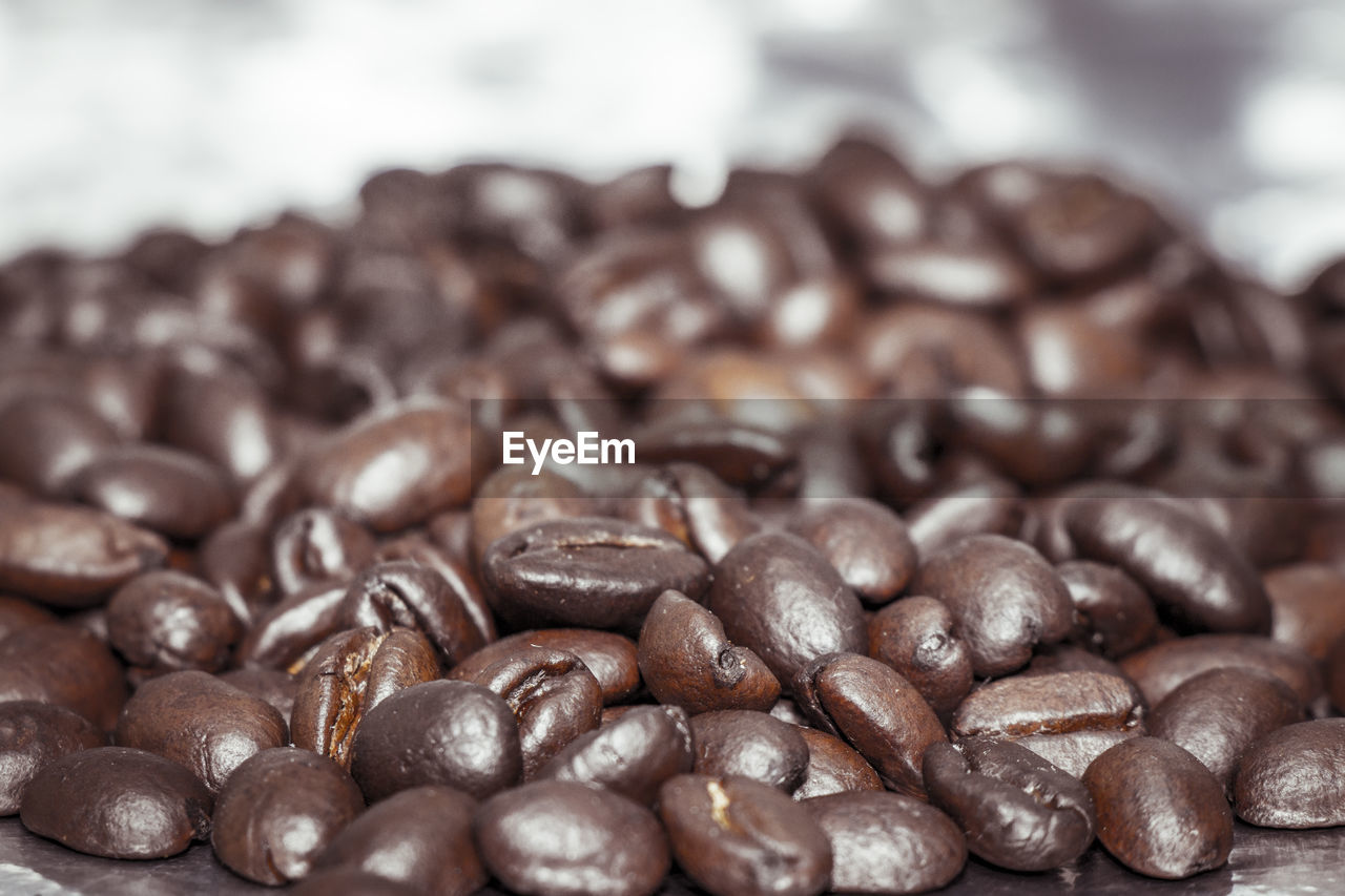 FULL FRAME SHOT OF COFFEE BEANS IN BACKGROUND