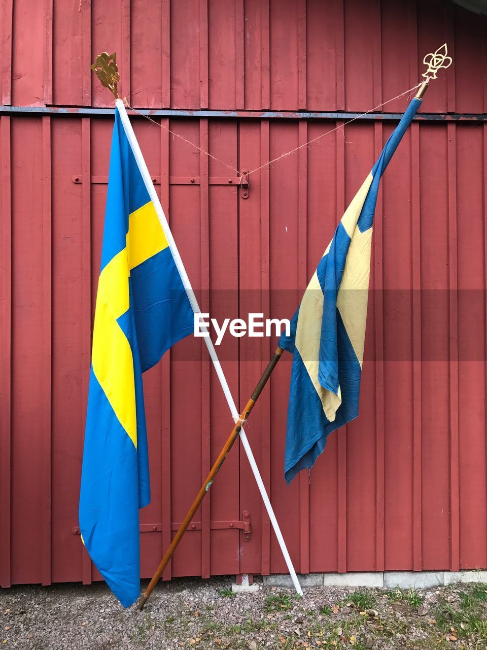 Flags against closed door