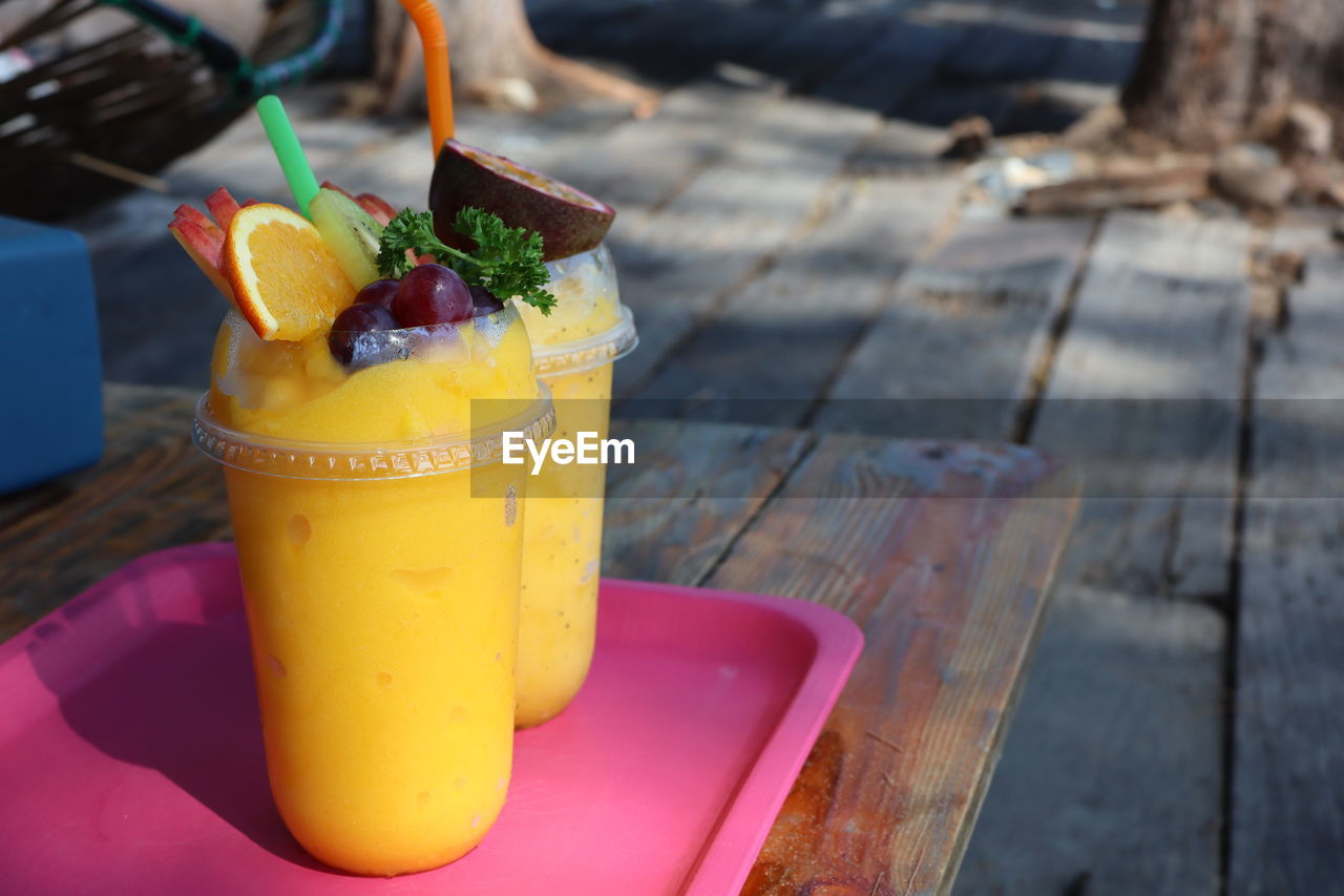 close-up of drinks on table