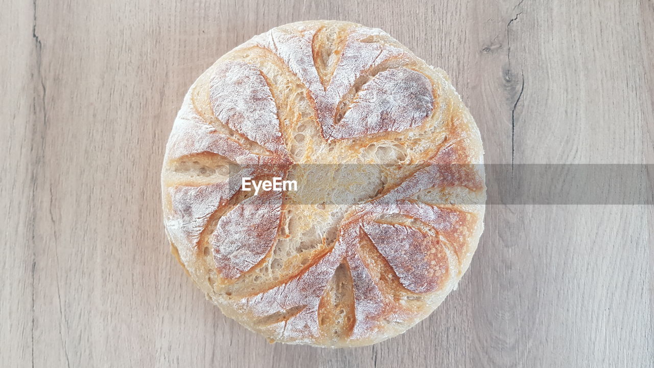 High angle view of home made bread on table