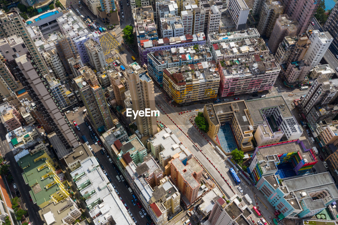 High angle view of buildings in city