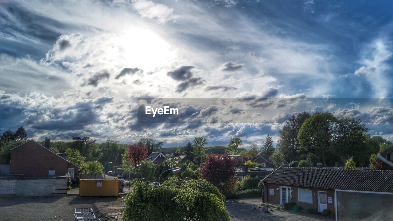 TREES AND HOUSES AGAINST SKY