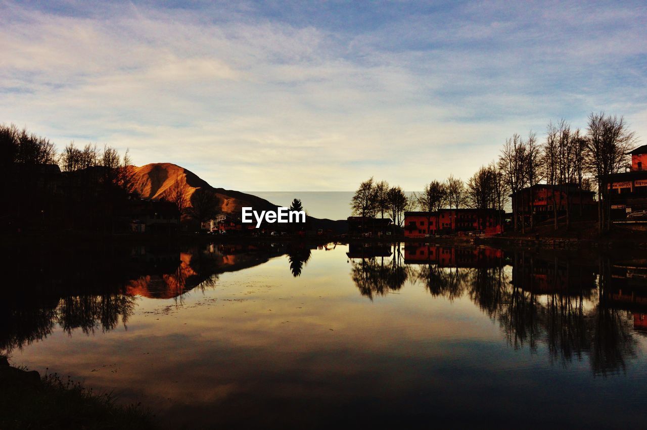 REFLECTION OF BUILDINGS IN LAKE