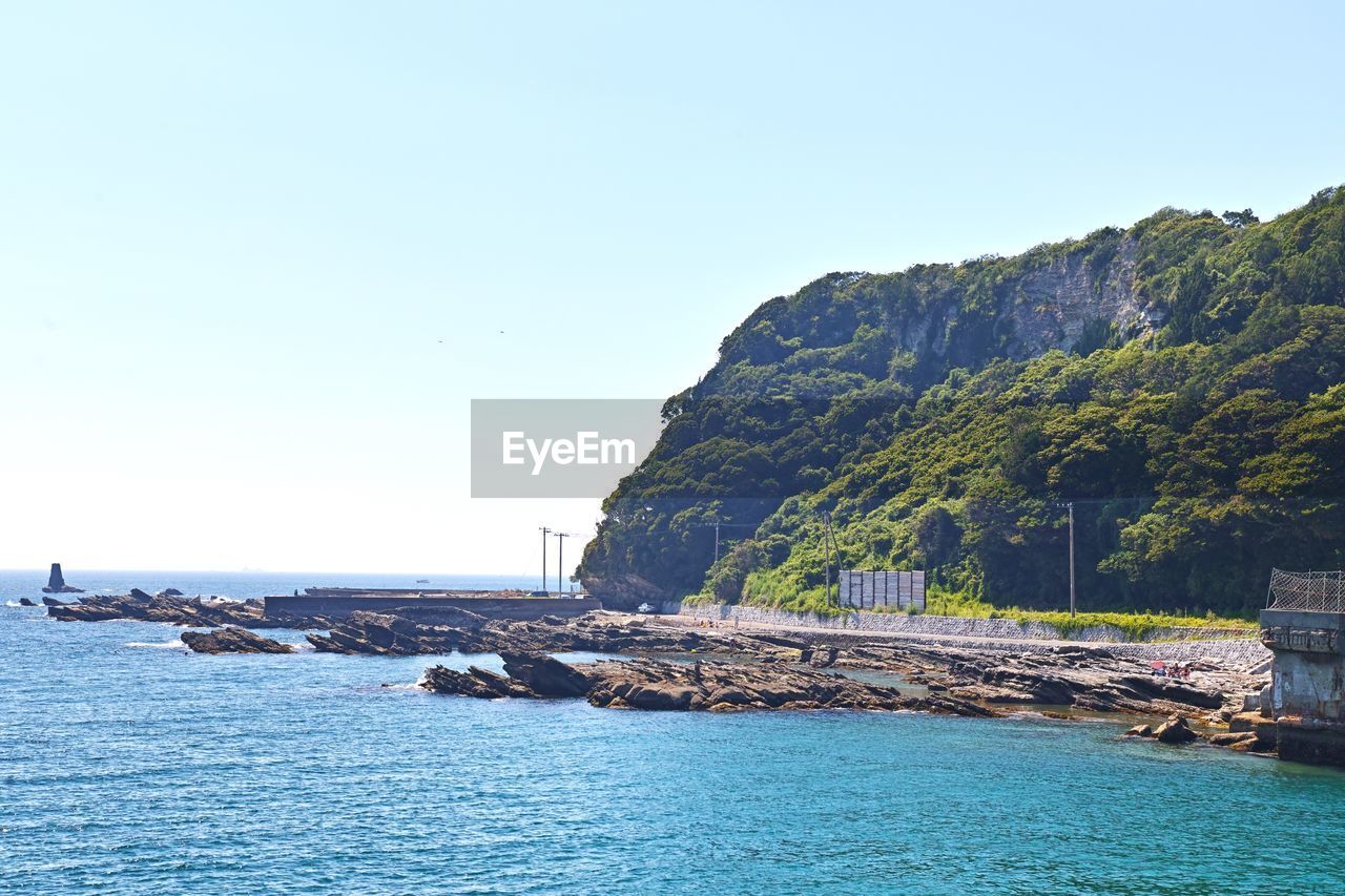 Scenic view of sea against clear sky