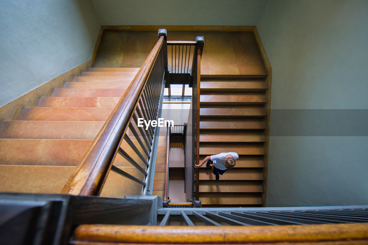 Low angle view of spiral staircase in building