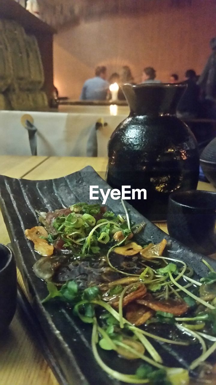 Close-up of vegetables served on table in restaurant