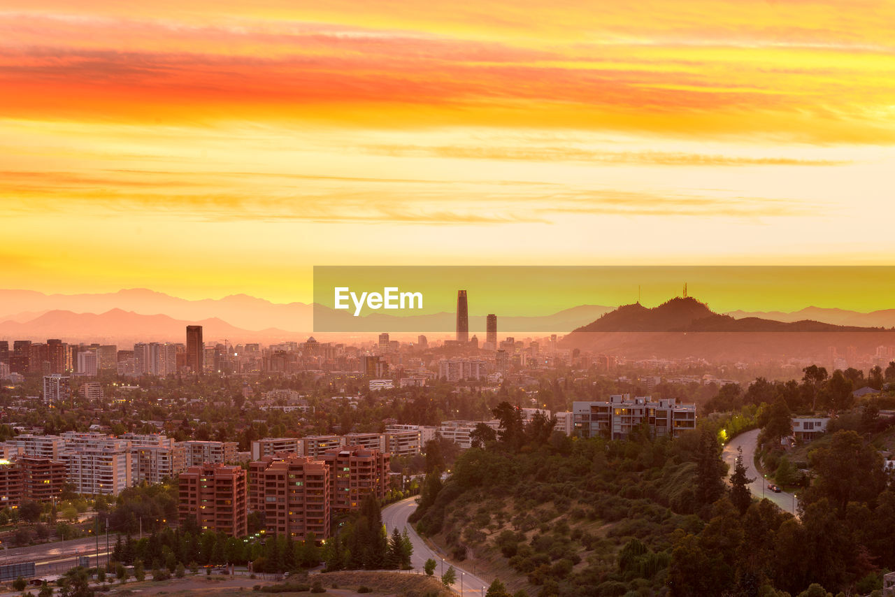 Panoramic view of santiago de chile at sunset.