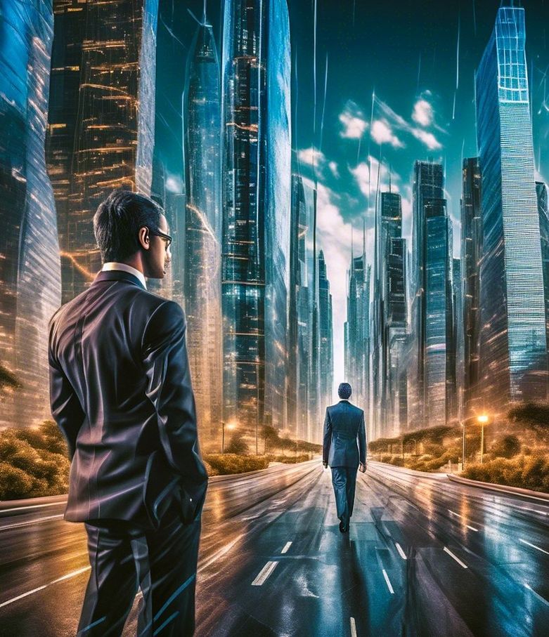 city, architecture, night, men, office building exterior, adult, building exterior, skyscraper, cityscape, building, built structure, illuminated, urban skyline, city life, landscape, street, business, screenshot, office, sky, motion, nature, communication, business finance and industry, downtown district, businessman, outdoors, futuristic, one person, travel, rear view, city street, road, standing, young adult