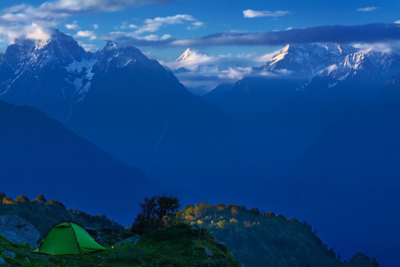 High angle view of tent on top of mountain