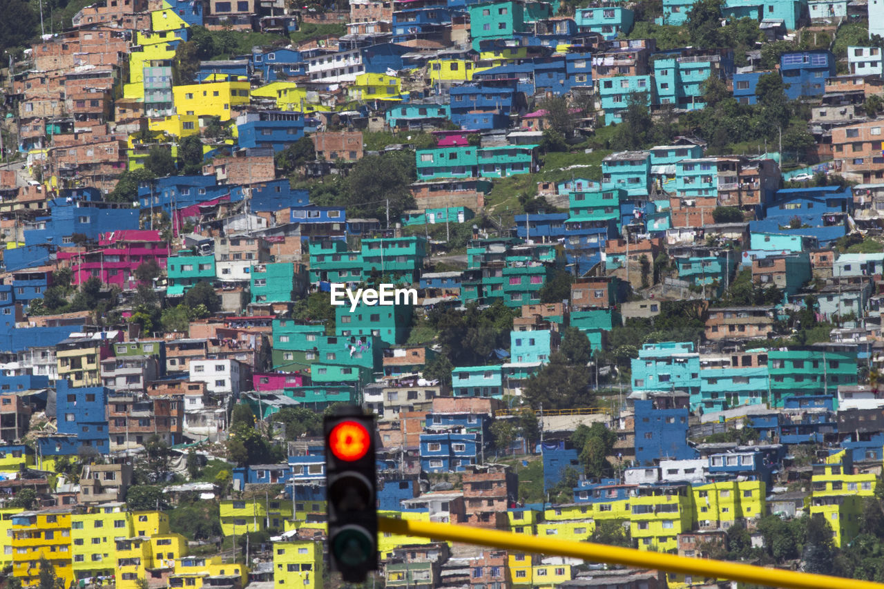 High angle view of road amidst buildings in city