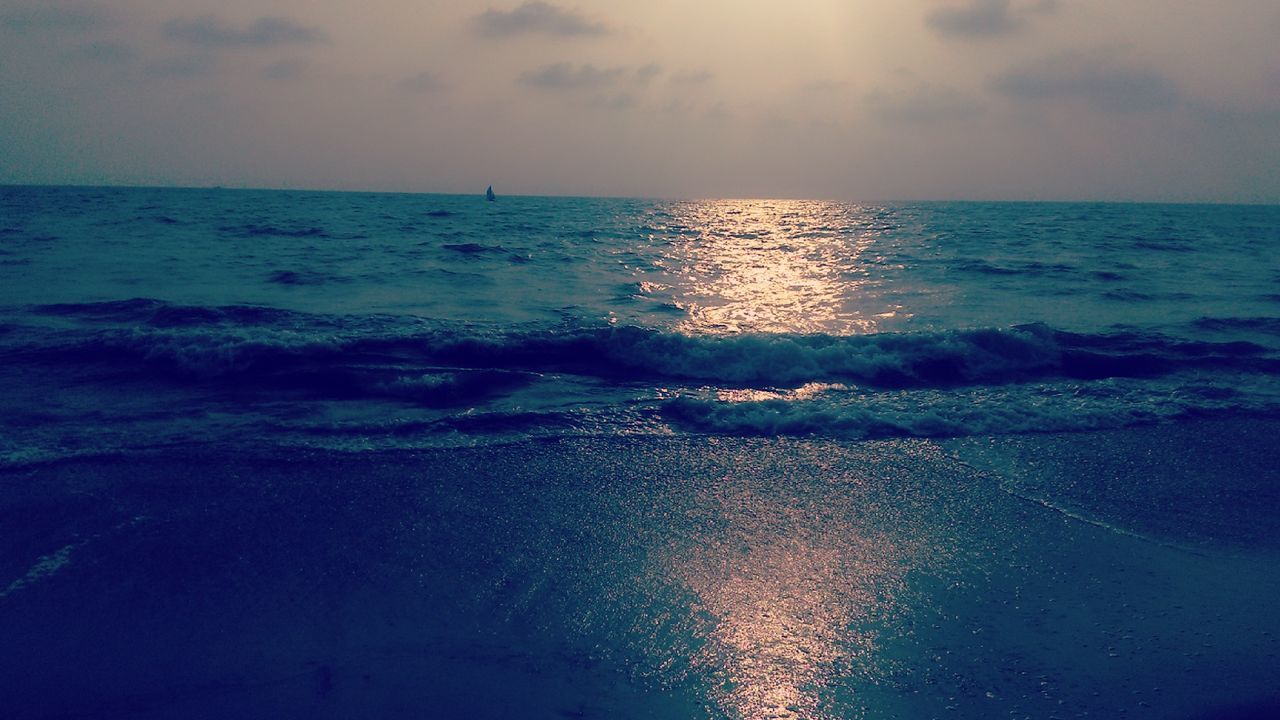 SCENIC VIEW OF BEACH AGAINST SKY DURING SUNSET