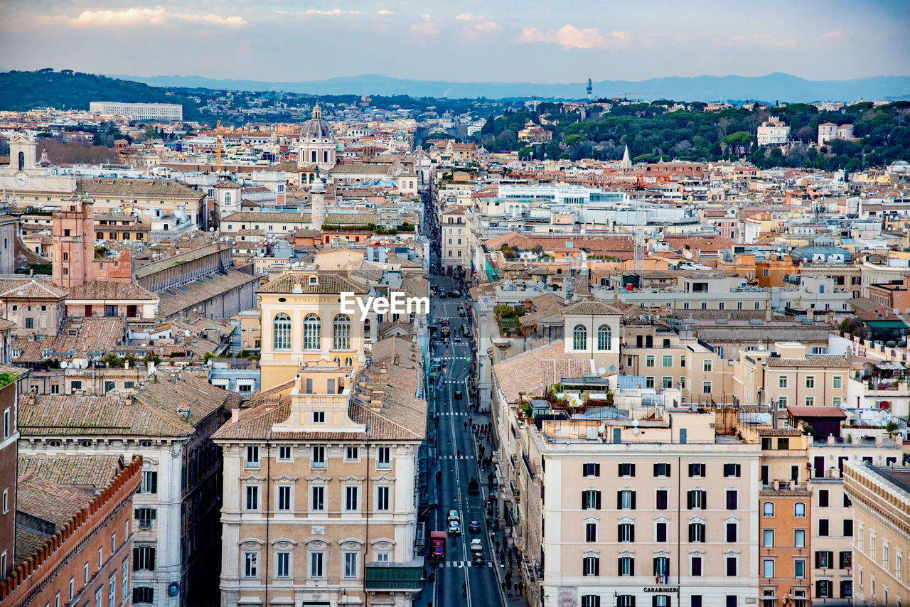 High angle view of buildings in city