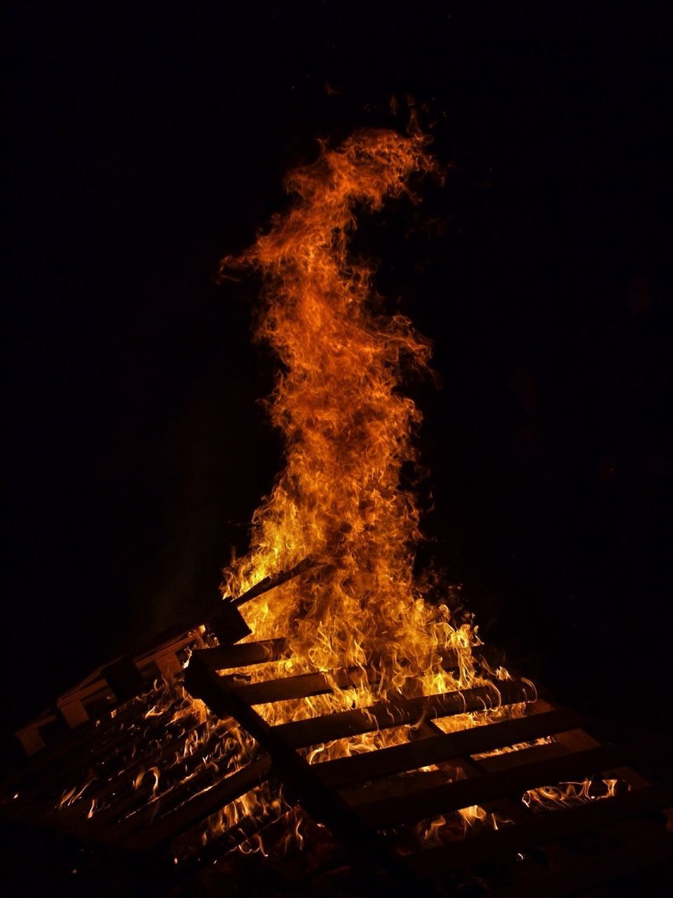 View of burning pallets