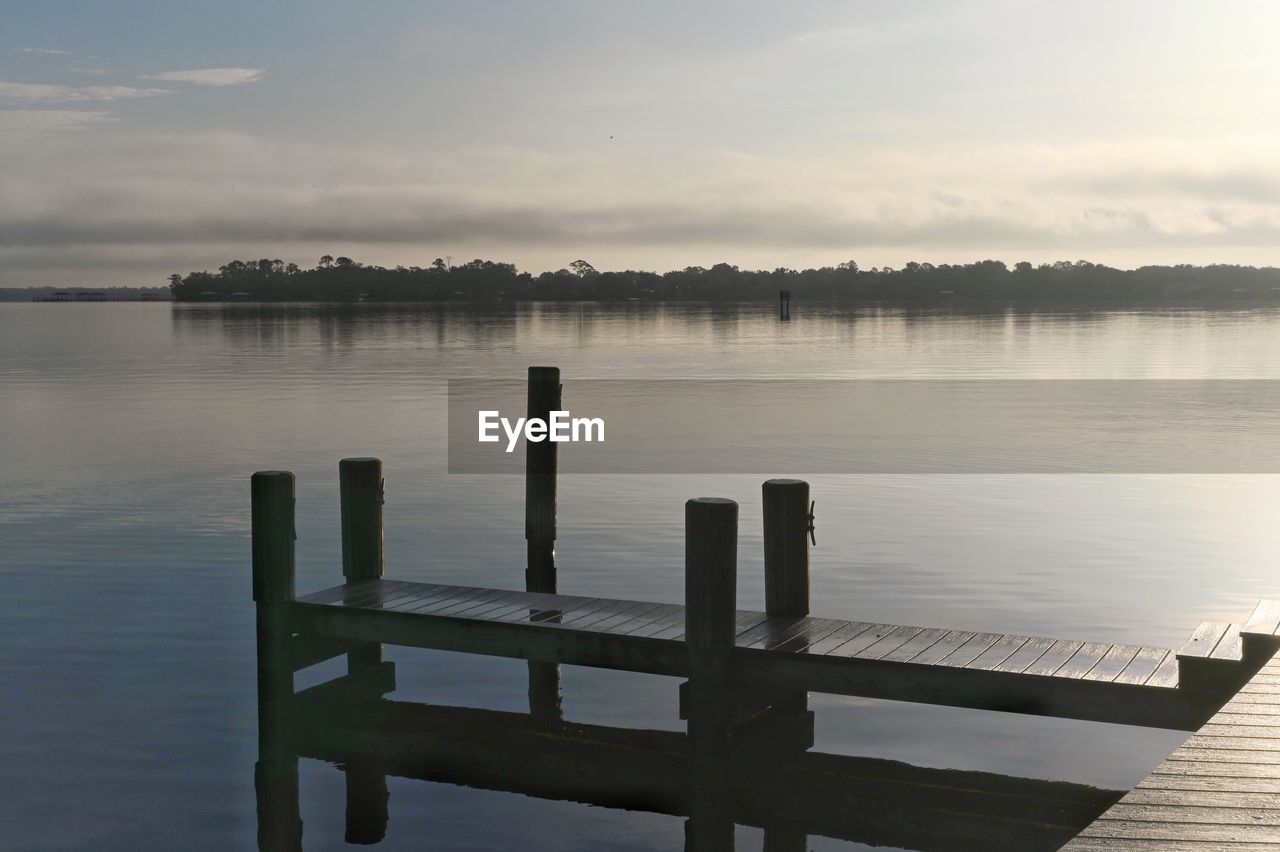 PIER OVER LAKE AGAINST SKY