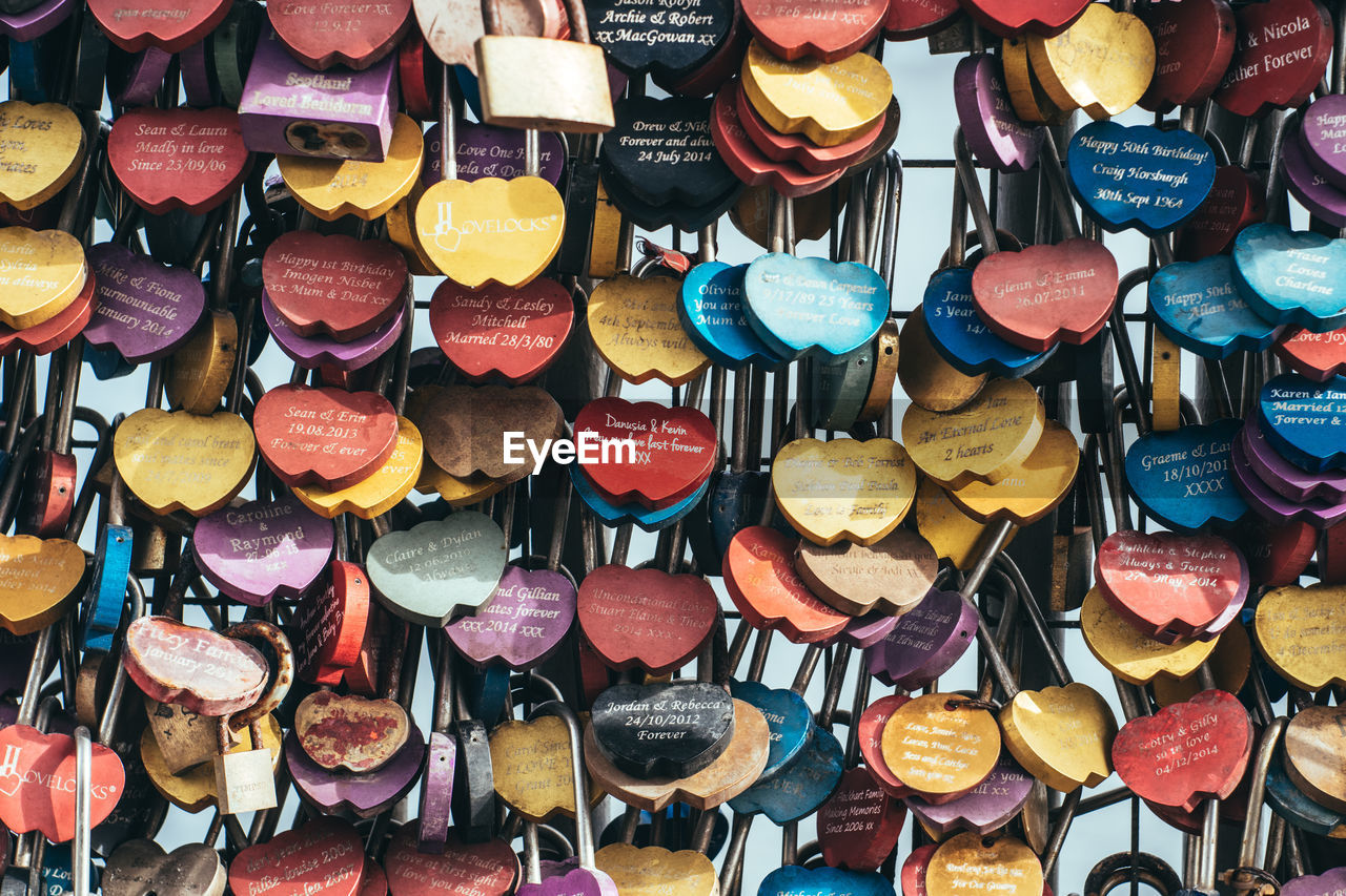 Full frame shot of colorful padlocks