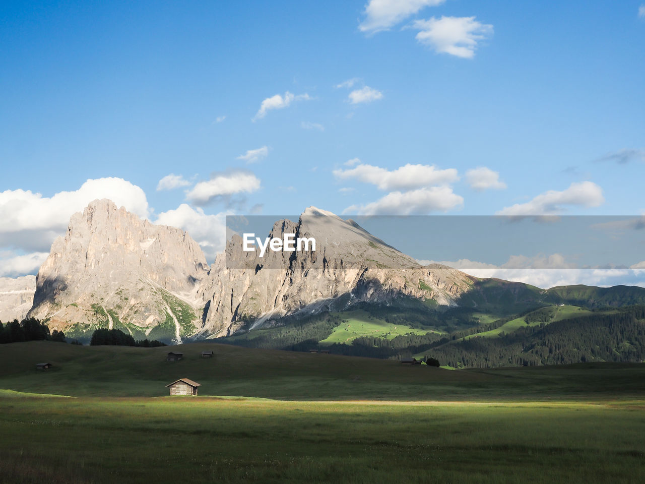 Scenic view of landscape and mountains against sky